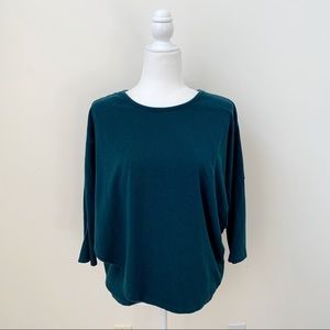 Denim & Co Teal Oversized Faux Wrap 3/4 Sleeve Top
